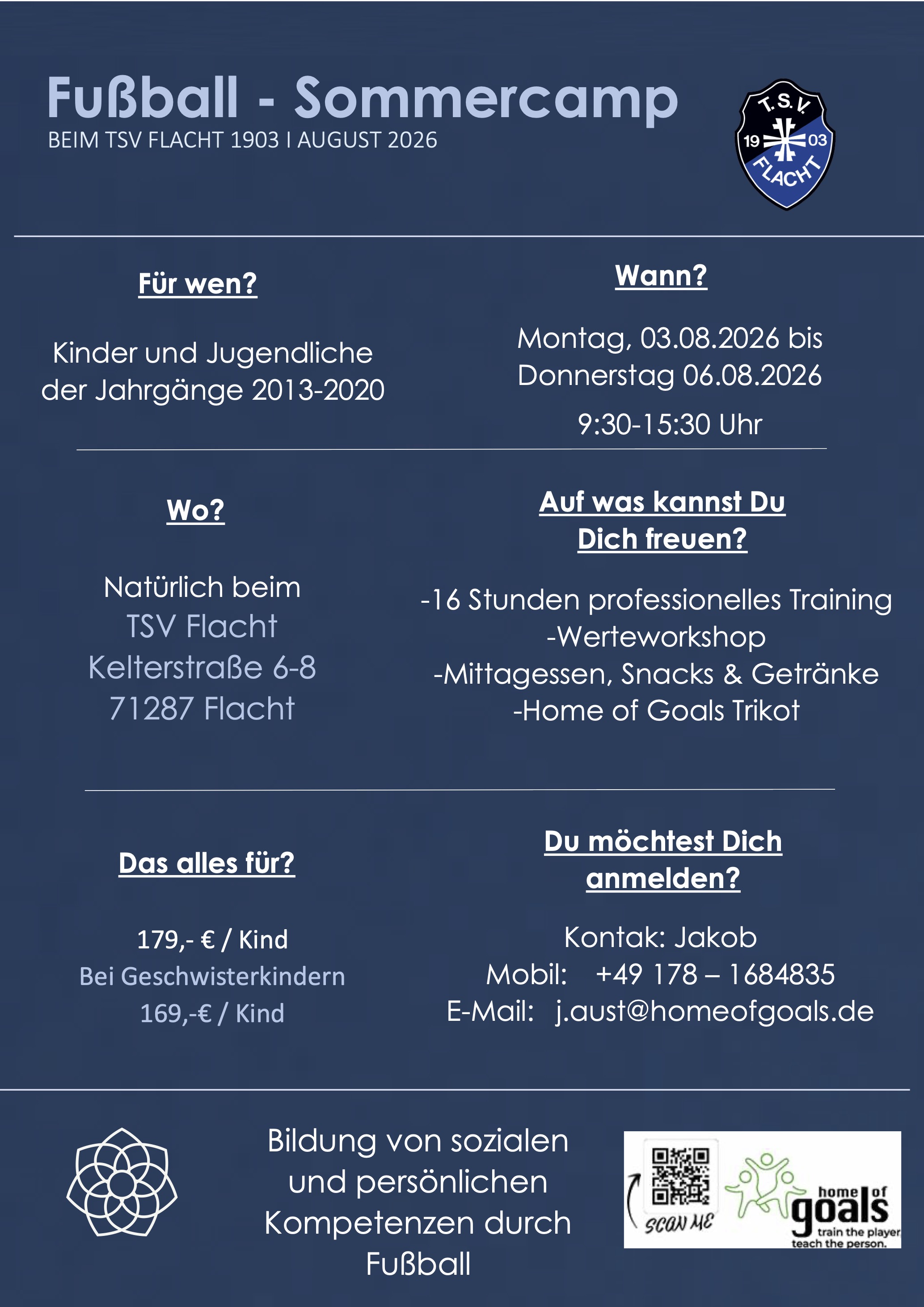 Trainingslager beim TSV Flacht mit Home of Goals – jetzt anmelden und dabei sein!
